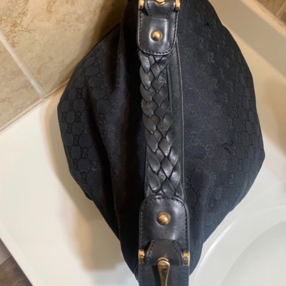 Gucci Monogram GG Black Horsebit handle Canvas Material Hobo Bag large - Picture 4 of 9